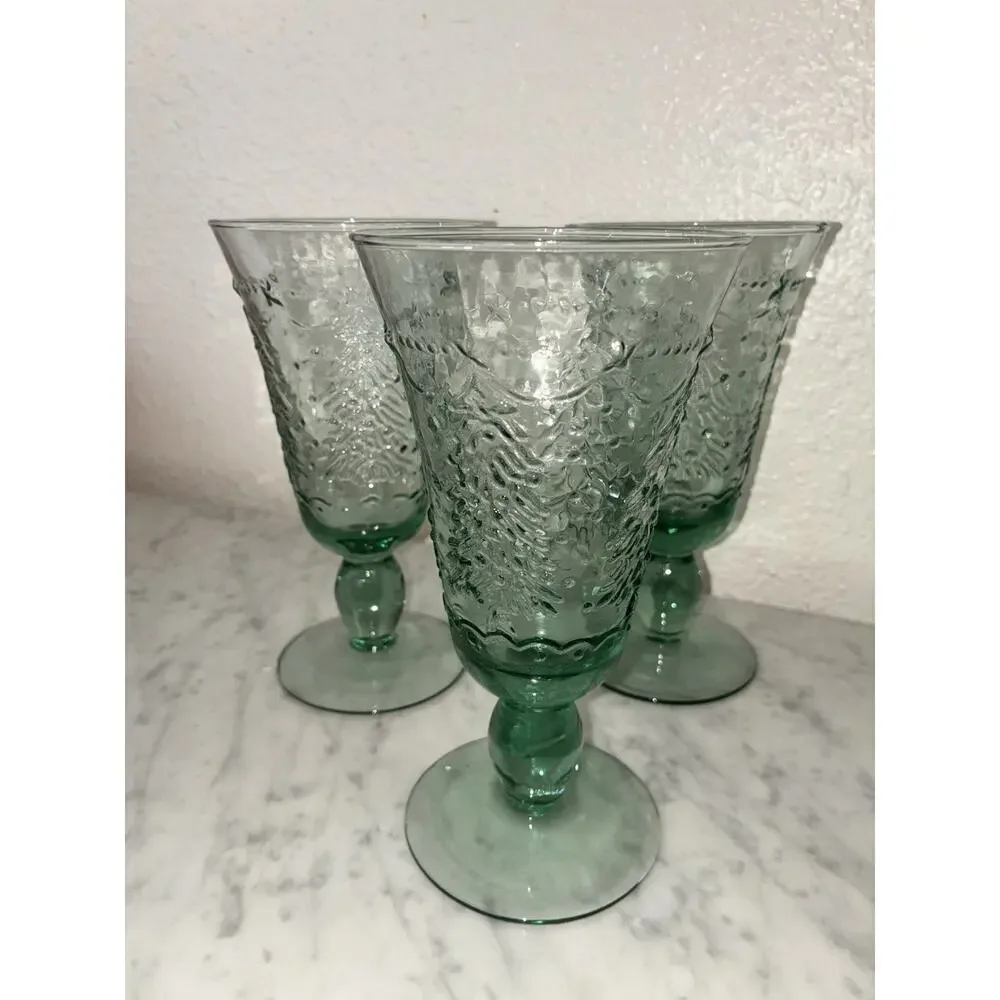 Studio Nova Holiday Cheer Handmade Goblets Christmas Trees Glasses 12oz Set Of 3